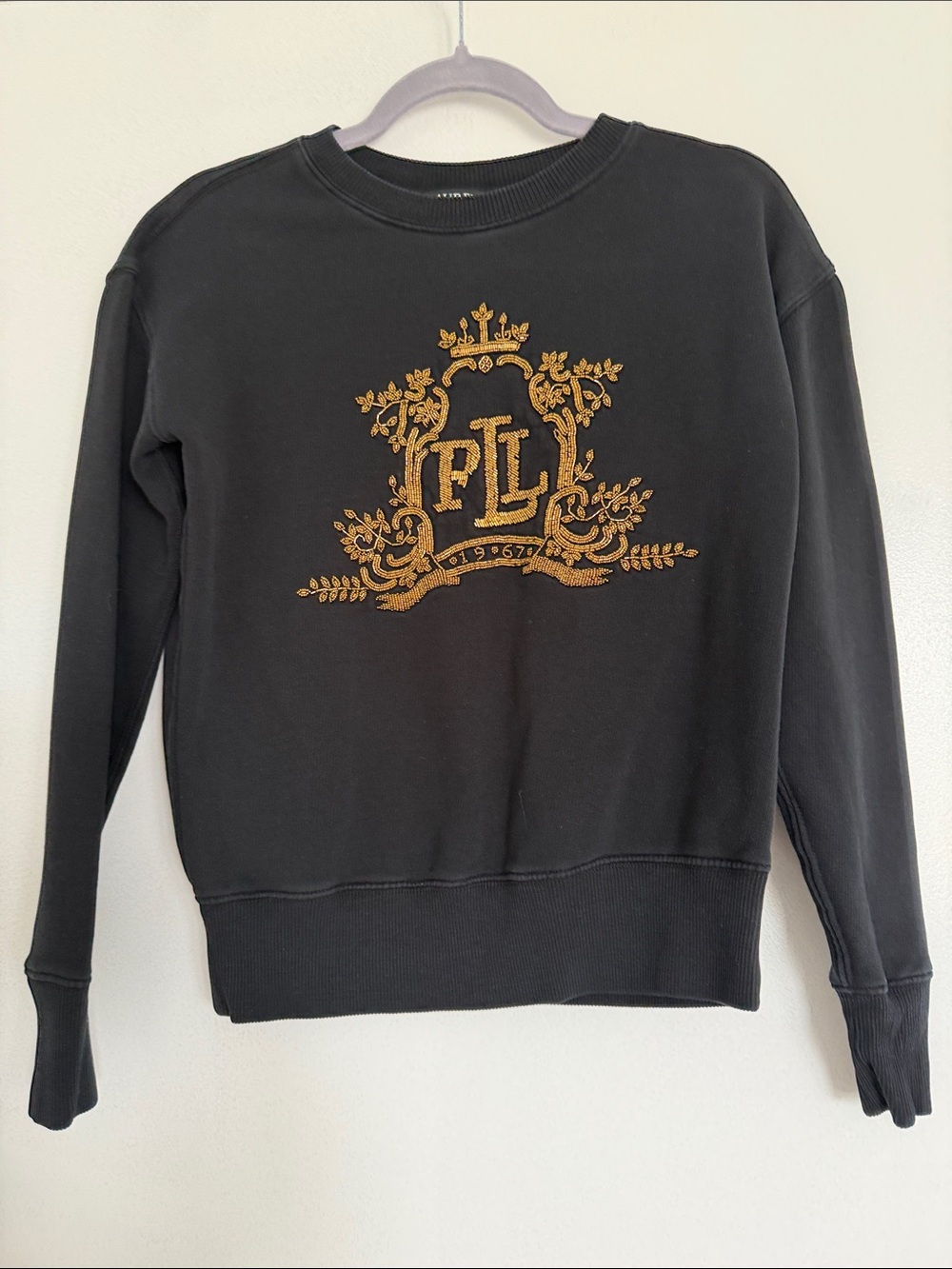 Lauren Ralph Lauren Black Crewneck Sweater with Gold Crest